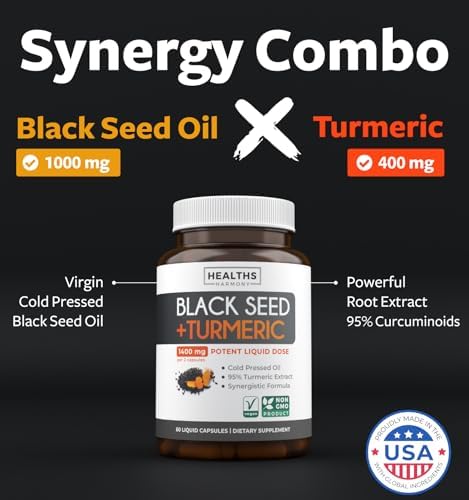 Cápsulas de Aceite de Semilla Negra Prensado en Frío - Suplemento Vegano No GMO de Nigella Sativa con Extracto de Cúrcuma para Movilidad y Soporte - imagen 2