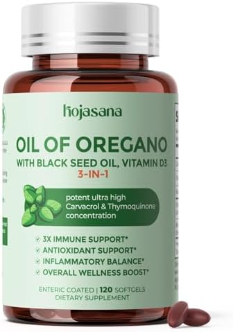 Aceite de Orégano HojaSana con Aceite de Semilla Negra y Vitamina D3 — Soporte Inmunológico y Digestivo 3 en 1, Cápsulas Blandas Recubiertas, 120 - imagen 1