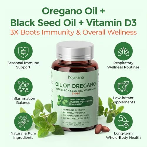 Aceite de Orégano HojaSana con Aceite de Semilla Negra y Vitamina D3 — Soporte Inmunológico y Digestivo 3 en 1, Cápsulas Blandas Recubiertas, 120 - imagen 3