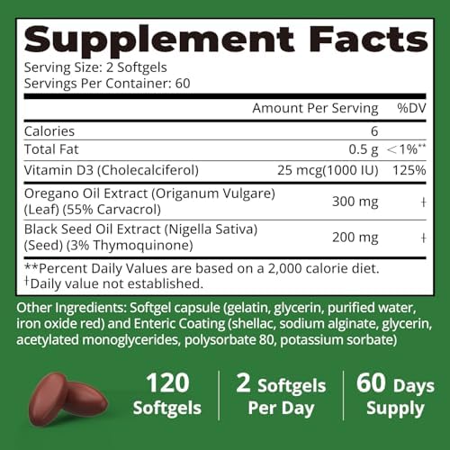 Aceite de Orégano HojaSana con Aceite de Semilla Negra y Vitamina D3 — Soporte Inmunológico y Digestivo 3 en 1, Cápsulas Blandas Recubiertas, 120 - imagen 6