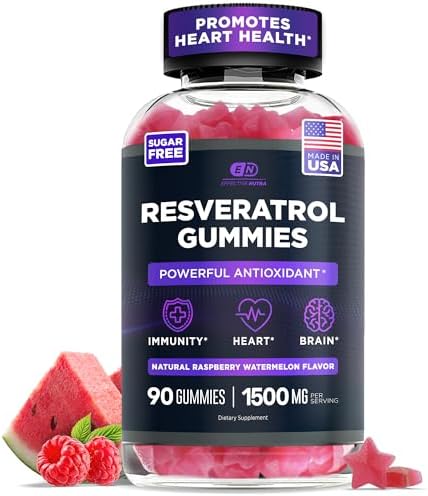 Gomitas de Resveratrol Effective Nutra 1500mg – Suplemento Antioxidante Sin Azúcar para la Salud del Corazón, Inmunidad y Cerebro – Veganas, No GMO, - imagen 1