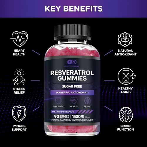 Gomitas de Resveratrol Effective Nutra 1500mg – Suplemento Antioxidante Sin Azúcar para la Salud del Corazón, Inmunidad y Cerebro – Veganas, No GMO, - imagen 2