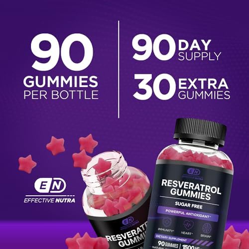 Gomitas de Resveratrol Effective Nutra 1500mg – Suplemento Antioxidante Sin Azúcar para la Salud del Corazón, Inmunidad y Cerebro – Veganas, No GMO, - imagen 4