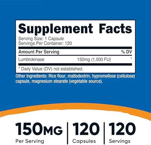 Cápsulas de Lumbroquinasa Nutricost 150 mg (120 cápsulas) - Sin gluten, sin OGM, probado por terceros - imagen 2