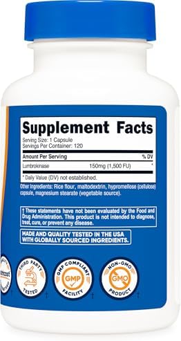 Cápsulas de Lumbroquinasa Nutricost 150 mg (120 cápsulas) - Sin gluten, sin OGM, probado por terceros - imagen 5