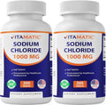 Vitamatic Cloruro de Sodio 1000mg – 365 Tabletas - 2 Botellas de Reposición de Electrolitos y Soporte de Hidratación – Sin OGM, Sin Gluten - imagen 1