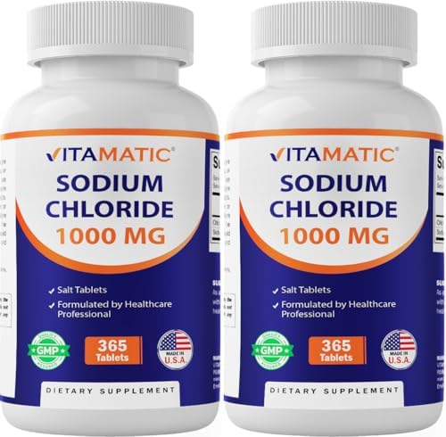 Vitamatic Cloruro de Sodio 1000mg – 365 Tabletas - 2 Botellas de Reposición de Electrolitos y Soporte de Hidratación – Sin OGM, Sin Gluten - imagen 1