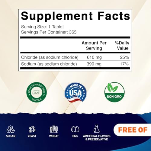 Vitamatic Cloruro de Sodio 1000mg – 365 Tabletas - 2 Botellas de Reposición de Electrolitos y Soporte de Hidratación – Sin OGM, Sin Gluten - imagen 2