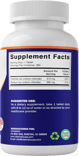 Vitamatic Cloruro de Sodio 1000mg – 365 Tabletas - 2 Botellas de Reposición de Electrolitos y Soporte de Hidratación – Sin OGM, Sin Gluten - imagen 7