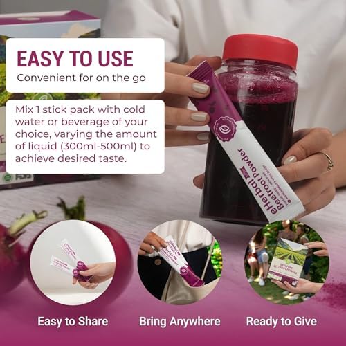 eHerbal Polvo de Remolacha 100% Natural Liofilizado en Paquetes, Jugo de Remolacha para Presión Alta, Aumenta Energía, 20 Stickbags Sin OGM - imagen 5