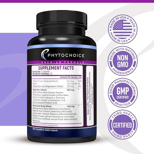 Píldoras para la Pérdida de Peso Nocturna PHYTOCHOICE para Mujeres - Supresor de Apetito y Bloqueador de Carbohidratos con Melatonina - Quemador de - imagen 6