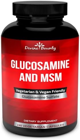 Suplemento de Glucosamina Sulfato Divine Bounty (2000mg por porción) con MSM - 240 cápsulas vegetarianas pequeñas - Sin mariscos ni aditivos dañinos - imagen 1