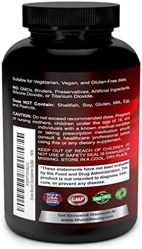 Suplemento de Glucosamina Sulfato Divine Bounty (2000mg por porción) con MSM - 240 cápsulas vegetarianas pequeñas - Sin mariscos ni aditivos dañinos - imagen 3