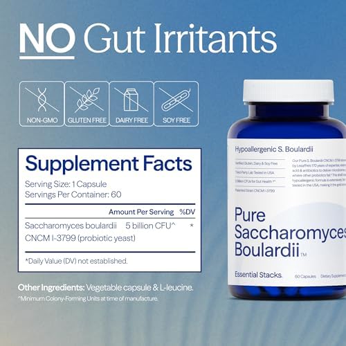 Probioticos Saccharomyces Boulardii Essential Stacks (Sin OGM y Sin Gluten) - 5 Mil Millones de UFC para la Salud Digestiva (60 Cápsulas) - imagen 6