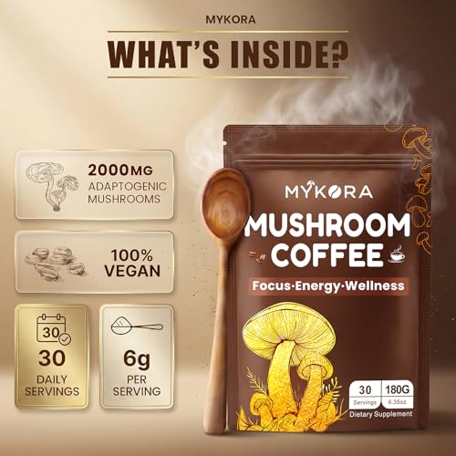 Café de Hongo 2000mg, Café Instantáneo Orgánico con 6 Hongos Adaptógenos (Melena de León y Cola de Pavo), con Aceite MCT y Coco, 30 Porciones para - imagen 6