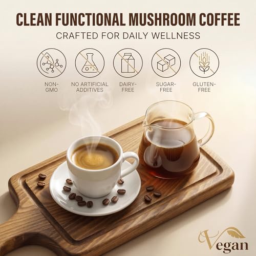 Café de Hongo 2000mg, Café Instantáneo Orgánico con 6 Hongos Adaptógenos (Melena de León y Cola de Pavo), con Aceite MCT y Coco, 30 Porciones para - imagen 7