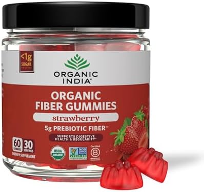 Gomitas de Fibra Orgánica INDIA para Adultos - Suplemento Dietético Prebiótico, Salud Digestiva, Veganas, Bajas en Azúcar - Fresa, 60 Gomitas - imagen 1