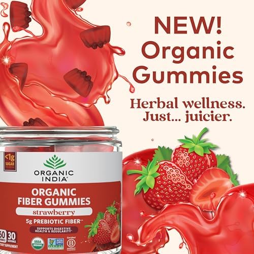 Gomitas de Fibra Orgánica INDIA para Adultos - Suplemento Dietético Prebiótico, Salud Digestiva, Veganas, Bajas en Azúcar - Fresa, 60 Gomitas - imagen 2