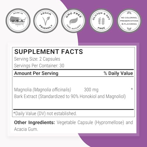 Supersmart - Extracto de Corteza de Magnolia (Máxima Potencia) 300mg al Día - 90% Honokiol y Magnolol - Suplemento de Corteza de Magnolia | No GMO y - imagen 4