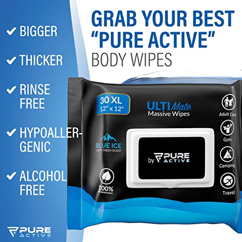 Toallitas Corporales Pure Active XXL para Cara y Cuerpo, Toallitas Desodorantes para Hombres, 30 Piezas Aroma Hielo Azul, Ideal para Camping y - imagen 6