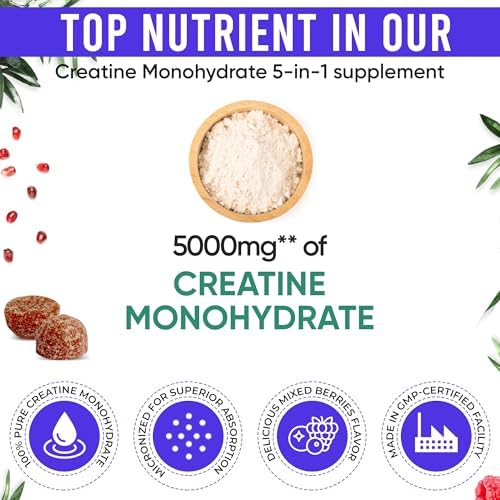 Gomitas de Creatina Adndale para Mujeres y Hombres, 5000mg por Porción, Suplemento de Creatina Monohidratada con Beta-Alanina, L-Citrulina y B12 - 75 - imagen 2