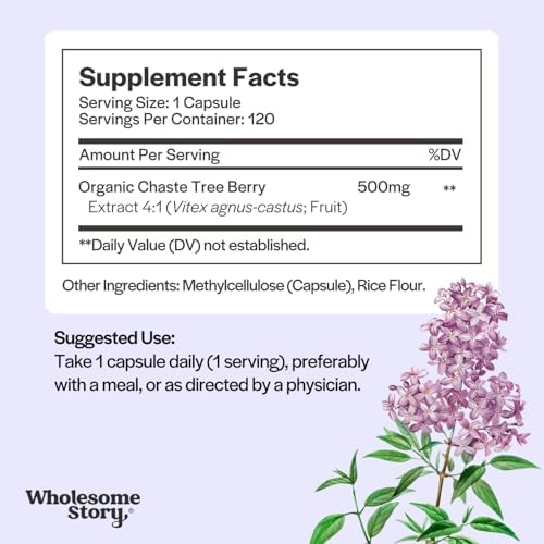 Suplemento Orgánico de Vitex (Baya de Chaste) Wholesome Story para Mujeres | Equilibrio Hormonal, Apoyo a la Fertilidad y Regulación del Ciclo | 120 - imagen 3