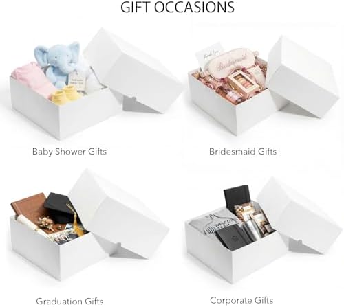 Cajas de Regalo UnicoPak 10x10x5 Pulgadas Blancas con Tapa, 10 Piezas, Cajas Resistentes para Propuestas de Dama de Honor, Bodas, Baby Shower, - imagen 7