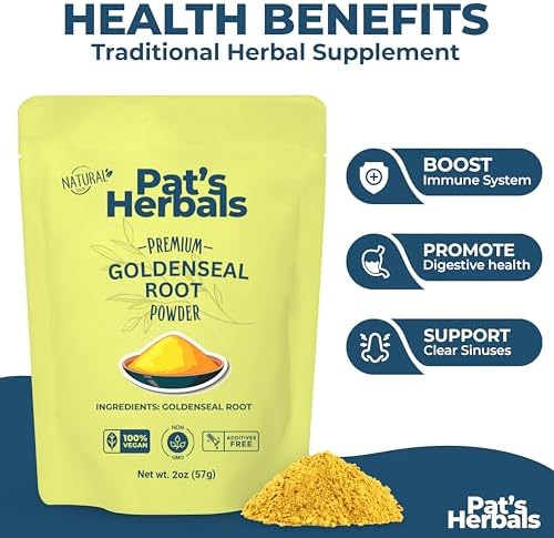 Polvo de Raíz de Goldenseal de Pat's Herbals - 2oz, Cultivado en EE. UU., No GMO | Polvo de Raíz Amarillo Puro - imagen 3