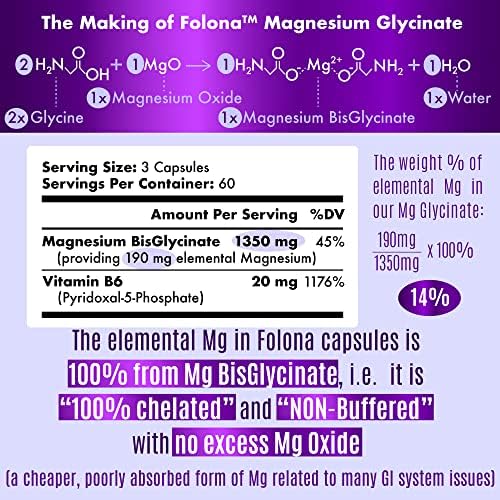 Folona Magnesio Glicinato con Vitamina B6, 1350mg, 180 Cápsulas Veganas - Mejora Sueño, Alivio del Estrés, Energía y Calambres Musculares - Libre de - imagen 6