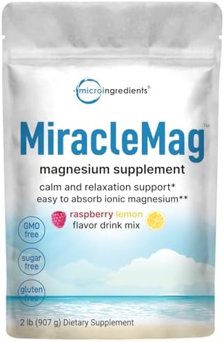 Micro Ingredients MiracleMag Calm Polvo de Magnesio, 2lbs | Magnesio Citrato Sabor Frambuesa Limón | Forma Iónica de Rápida Absorción | No - imagen 1