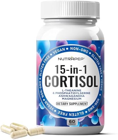 Suplemento Detox de Cortisol NutraPep para Hombres y Mujeres - Reduce Cortisol Alto, Controla Estrés y Mejora el Ánimo con Ashwagandha, L-Theanine y - imagen 1