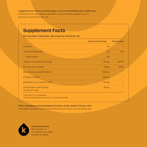 Gomitas Médicas de Miel de Manuka Kindnature MGO 643+ - Miel de Manuka de Nueva Zelanda con Zinc, Vitamina C y Saúco - Confort para la Garganta y - imagen 2