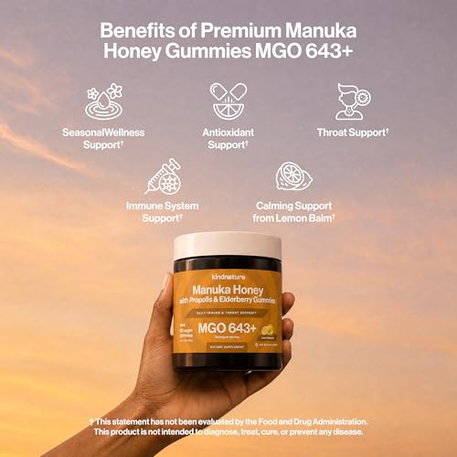Gomitas Médicas de Miel de Manuka Kindnature MGO 643+ - Miel de Manuka de Nueva Zelanda con Zinc, Vitamina C y Saúco - Confort para la Garganta y - imagen 4