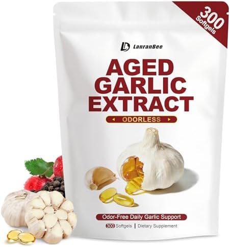 Extracto de Ajo Envejecido LanranBee 300 Softgels - Suplemento Sin Olor para Inmunidad y Corazón con Espino y Pimienta Negra - No GMO, Suministro de - imagen 1