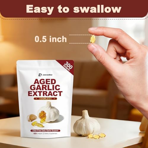 Extracto de Ajo Envejecido LanranBee 300 Softgels - Suplemento Sin Olor para Inmunidad y Corazón con Espino y Pimienta Negra - No GMO, Suministro de - imagen 5