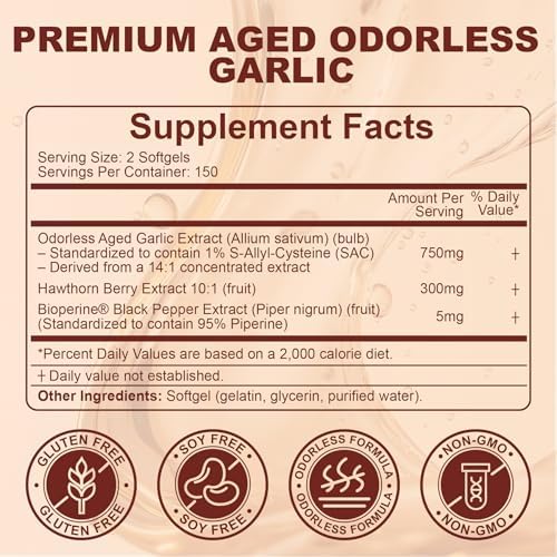 Extracto de Ajo Envejecido LanranBee 300 Softgels - Suplemento Sin Olor para Inmunidad y Corazón con Espino y Pimienta Negra - No GMO, Suministro de - imagen 7