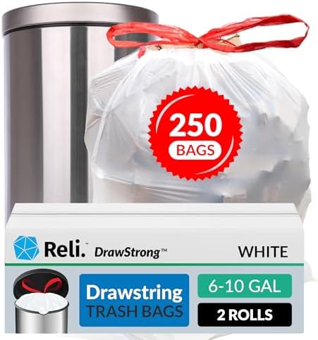 Bolsas de Basura con Cuerda 6-10 Galones | 250 Piezas | 22x23 | Bolsas de Basura Blancas para Botes Pequeños - Medianos - imagen 1