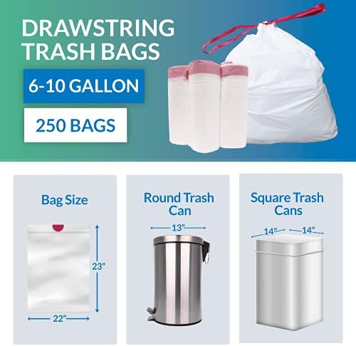 Bolsas de Basura con Cuerda 6-10 Galones | 250 Piezas | 22x23 | Bolsas de Basura Blancas para Botes Pequeños - Medianos - imagen 5