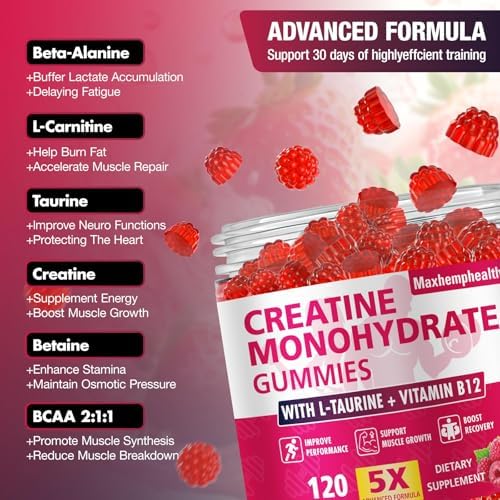 Gomitas de Creatina para Hombres y Mujeres, 5g de Creatina Monohidratada, Aumenta Masa Muscular, Fuerza, Recuperación y Salud Cognitiva, 120 Gomitas - imagen 2