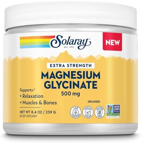SOLARAY Magnesio Glicinato en Polvo 500mg - Suplemento Vegano Sin Sabor para Huesos, Músculos y Relajación - Libre de Gluten y No Transgénico - 30 - imagen 1