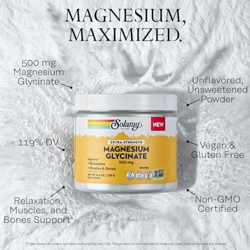 SOLARAY Magnesio Glicinato en Polvo 500mg - Suplemento Vegano Sin Sabor para Huesos, Músculos y Relajación - Libre de Gluten y No Transgénico - 30 - imagen 3