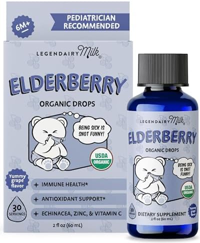 Jarabe de Saúco Orgánico Legendairy Milk en Gotas Líquidas para Bebés y Niños, Suplemento de Inmunidad con Vitamina C, Zinc y Equinácea, - imagen 1