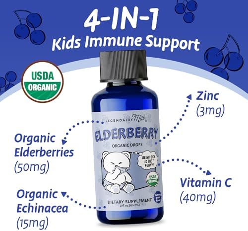Jarabe de Saúco Orgánico Legendairy Milk en Gotas Líquidas para Bebés y Niños, Suplemento de Inmunidad con Vitamina C, Zinc y Equinácea, - imagen 2