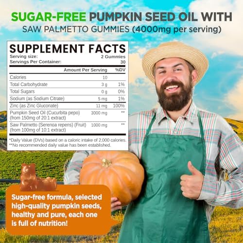 Gomitas de Aceite de Semilla de Calabaza HOLLEGEND con Saw Palmetto, Extracto para Crecimiento Capilar y Salud Prostática, Veganas, Sin Azúcar, - imagen 2