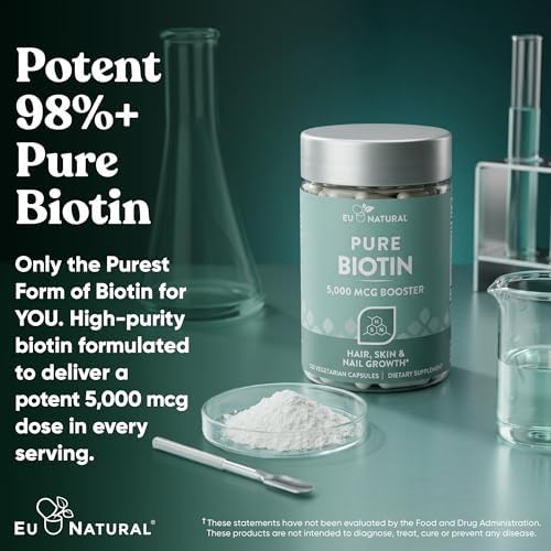 Suplemento de Biotina 5000 mcg para Cabello, Piel y Uñas - Vitaminas de Alta Potencia para el Crecimiento del Cabello - 120 Cápsulas Veganas - imagen 4
