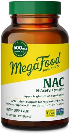 Suplemento MegaFood NAC N-Acetil Cisteína 600mg - Promueve la Producción de Glutatión - Apoyo Hepático e Inmunológico - Vegano, No GMO - 120 - imagen 1