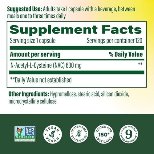 Suplemento MegaFood NAC N-Acetil Cisteína 600mg - Promueve la Producción de Glutatión - Apoyo Hepático e Inmunológico - Vegano, No GMO - 120 - imagen 2