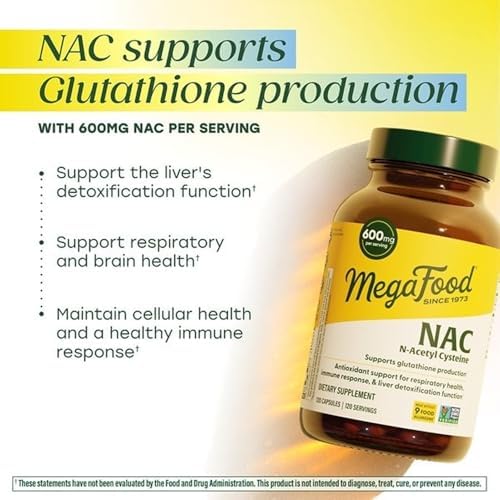 Suplemento MegaFood NAC N-Acetil Cisteína 600mg - Promueve la Producción de Glutatión - Apoyo Hepático e Inmunológico - Vegano, No GMO - 120 - imagen 3