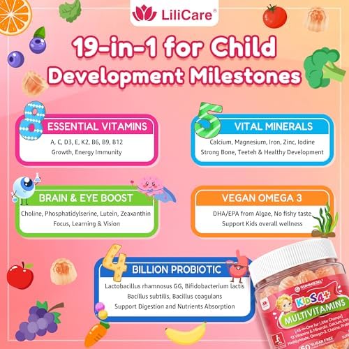 Gomitas Multivitamínicas para Niños + Omega 3 (DHA/EPA), Multivitamínico Metilado con Hierro, Probiótico y Vitaminas A, C, D3, K2, E, 60 Piezas, Sin - imagen 4