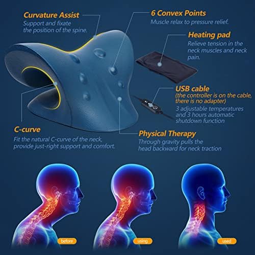 Alivio de Dolor de Cuello con Estirador Cervical, Cojín de Traction Calentado con Almohadilla de Grafeno, Relajante para Cuello y Hombros (Azul - imagen 2